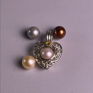 Vintage JCM STERLING Silver HEART pendant with interchangeable Pearls